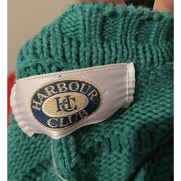 Vintage 80s Green 100% Cotton Harbour Club Sweater Mens Large Square Knit - Picture 6 of 7